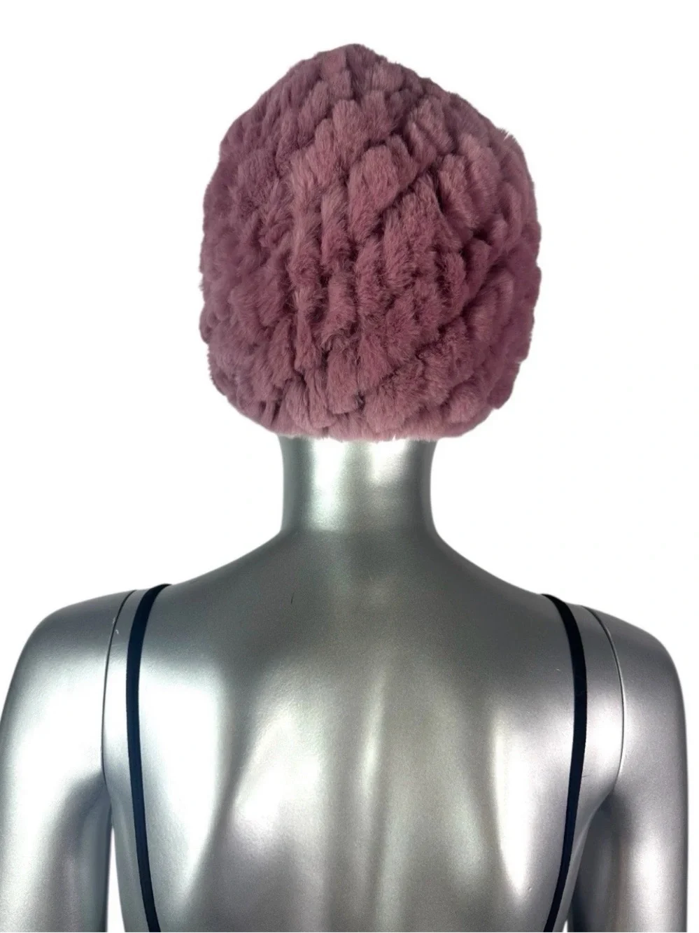 Pink Knitted REX RABBIT Hat, 21”-24” w/Stretch, Certified Vintage Fur